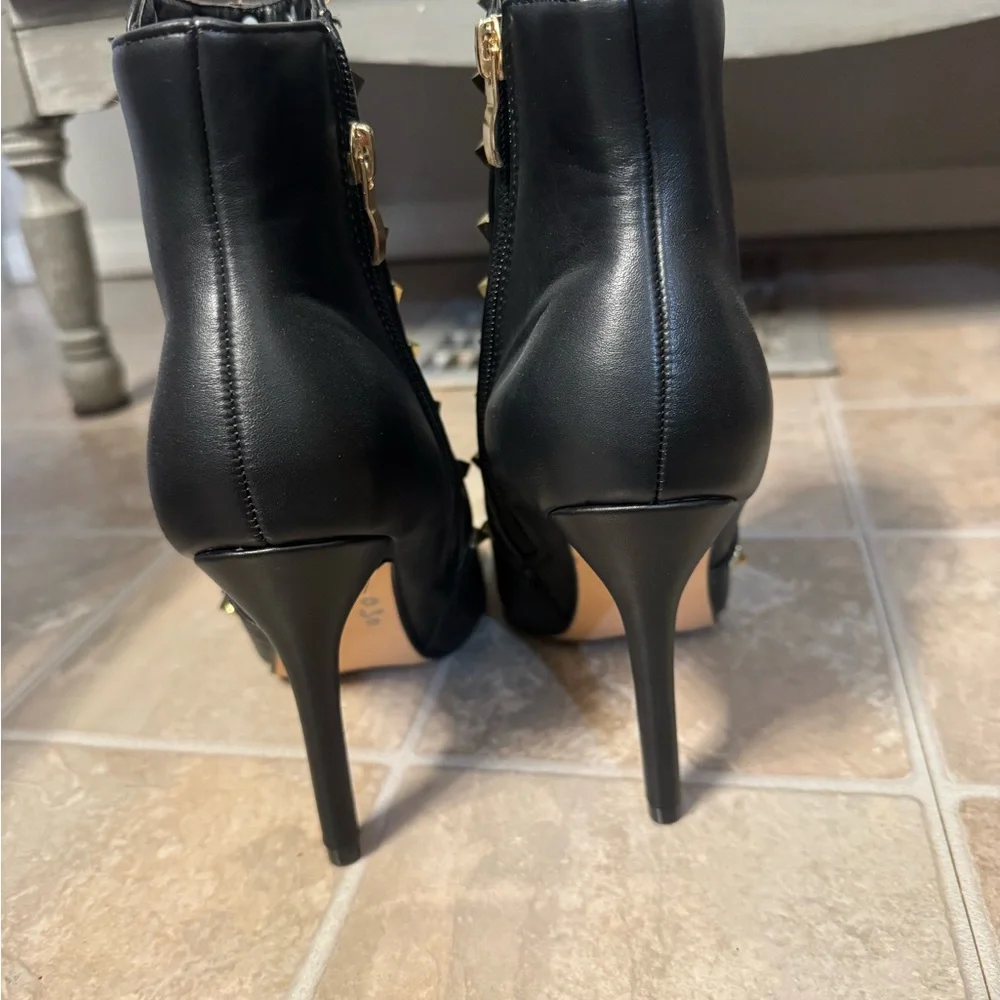 Nicole Miller Black Ankle Boots with Gold Studs - Picture 3 of 4